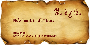 Németi Ákos névjegykártya